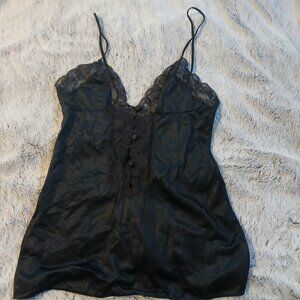 Women's Vintage  Black Babydoll Camisole  Lace Trim GUC